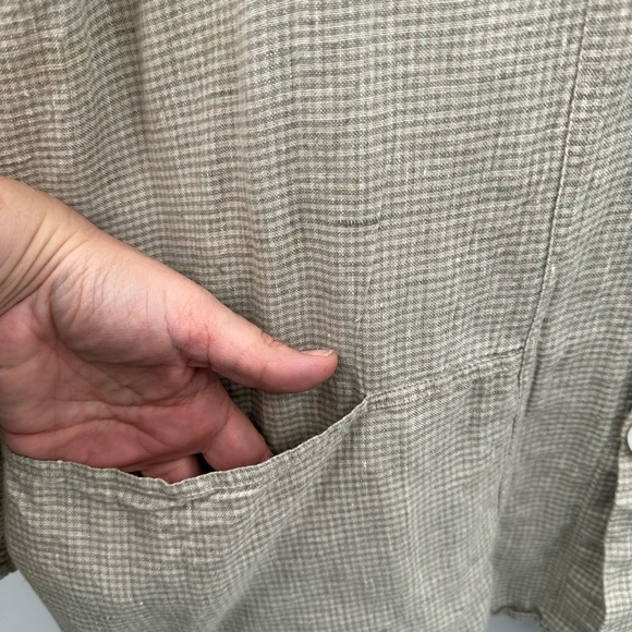 FLAX M 100% LINEN grey gingham pearl button lagenlook boho oversized jacket - Picture 6 of 10